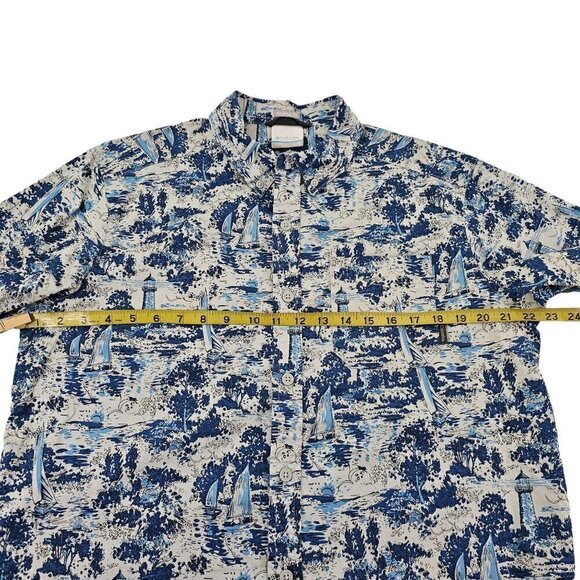 Columbia Men’s Sailboat Lighthouse Print Button Up Short Sleeve Shirt Sz Medium - Picture 7 of 15